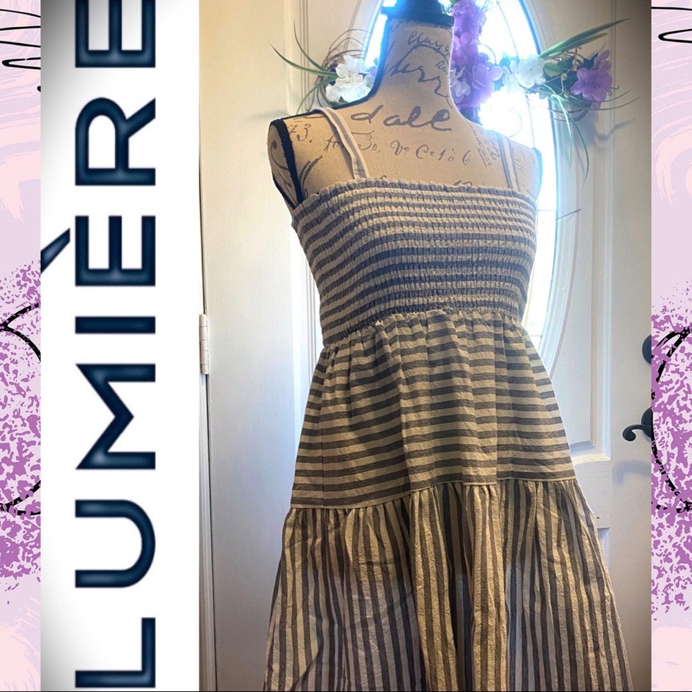 LUMIERE Stripe Smocked Blue & White Babydoll Dress